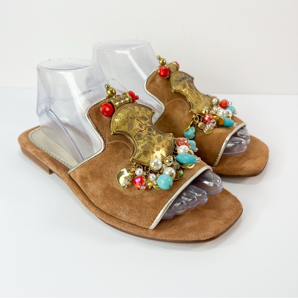 Elina Linardaki Cleopatra Sandals Tan Suede size 38 / US 7 Made in Greece
